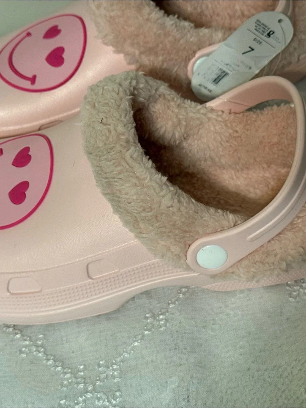 Kids Pink Fleece-Lined Heart-Eyes Clog